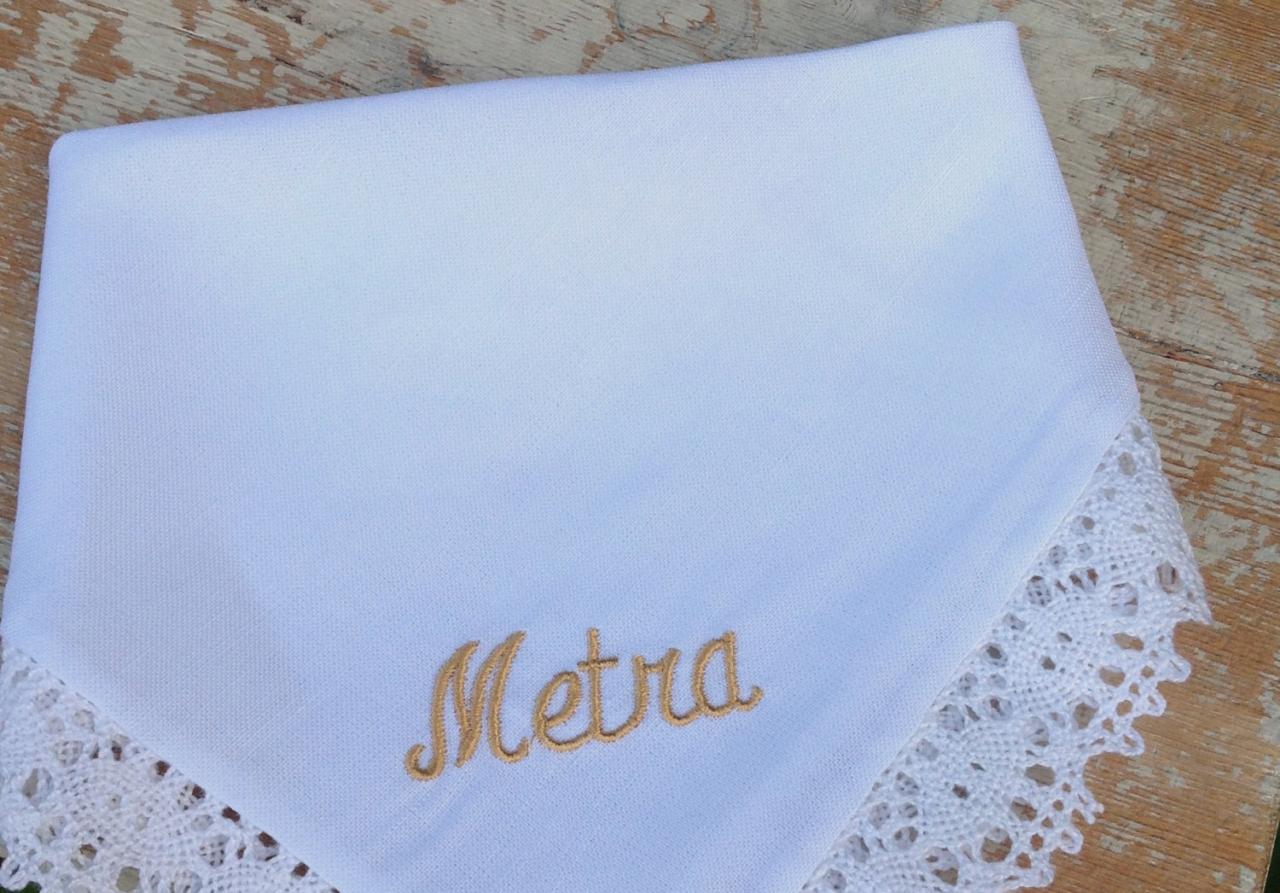 NAME Heirloom Handkerchief Custom Embroidered Personalized Hankie Gift